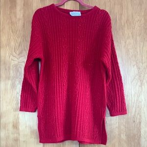 Vintage Diane Von Furstenberg Red Cable Knit Sweater Dress with metallic thread